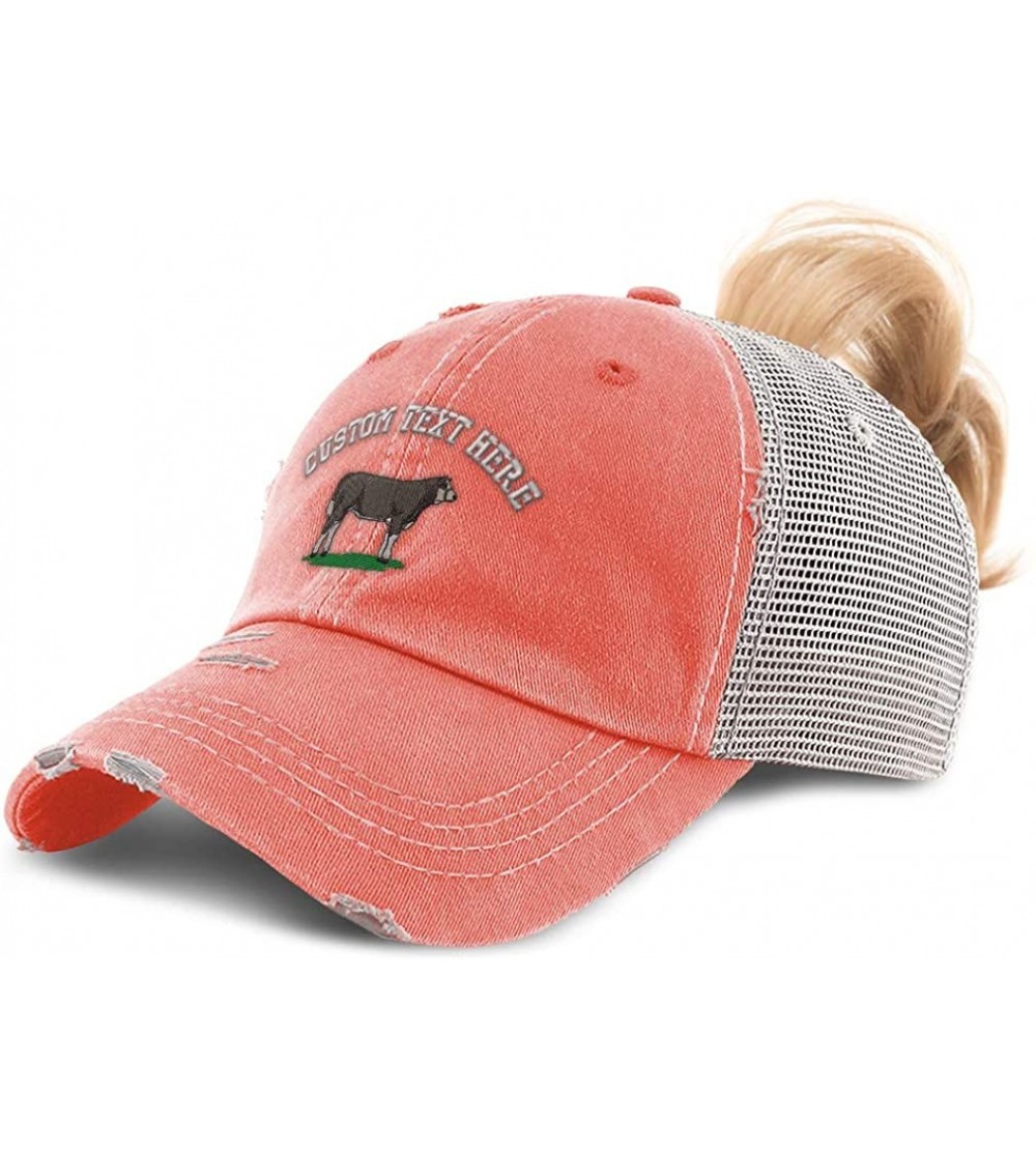 Baseball Caps Custom Womens Ponytail Cap Show Heifer Embroidery Cotton Strap Closure - Coral Personalized Text Here - CT195WR...