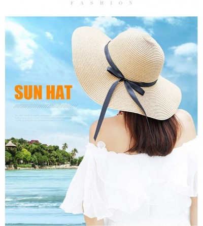 Sun Hats Sun Straw Hats for Women Floppy Foldable Wide Brim Summer Beach Hat UV Protection - A Khaki - CM18G4Y2U4L $16.19