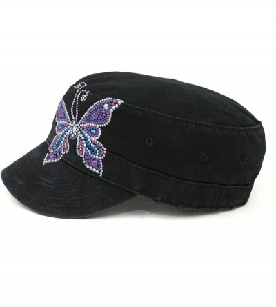 Baseball Caps Women's Rhinestone Washed Army Cap - Black - C311B3A7U91 $9.29