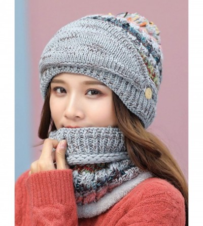 Skullies & Beanies Women's Fleece Lined Beanie Winter Knit Ear Flaps Hat with Pompom Faux Knitted Hat Scarf Mask Set - CB18M0...