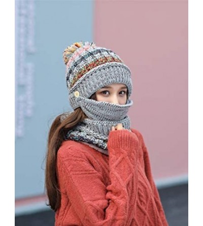 Skullies & Beanies Women's Fleece Lined Beanie Winter Knit Ear Flaps Hat with Pompom Faux Knitted Hat Scarf Mask Set - CB18M0...