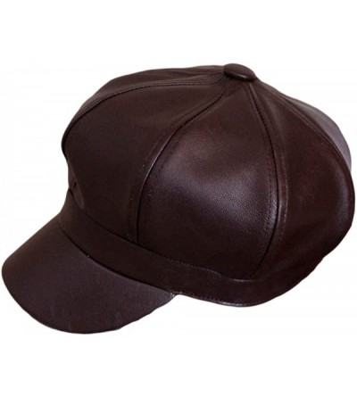 Newsboy Caps Women's Vintage Pu Leather Newsboy Hat Cap - Brown - CG12O11XBG9 $20.19
