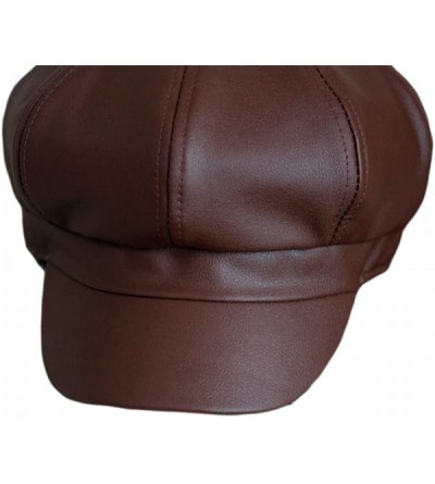 Newsboy Caps Women's Vintage Pu Leather Newsboy Hat Cap - Brown - CG12O11XBG9 $11.73