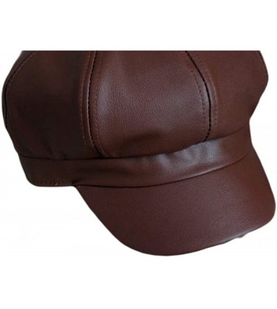 Newsboy Caps Women's Vintage Pu Leather Newsboy Hat Cap - Brown - CG12O11XBG9 $11.73