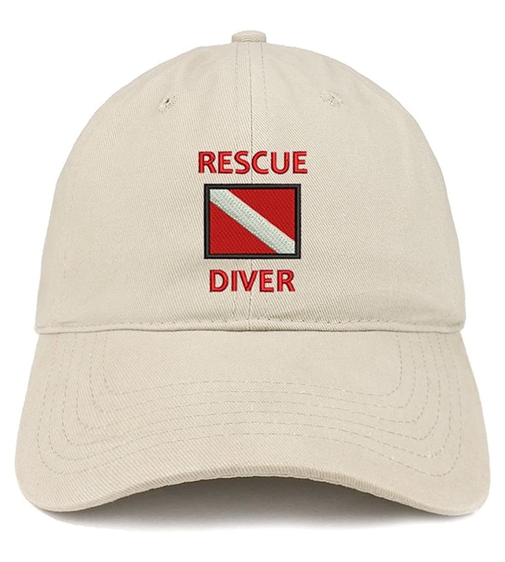 Baseball Caps Rescue Diver Flag Embroidered Low Profile Soft Cotton Baseball Cap - Stone - CA184UW4K6W $15.20