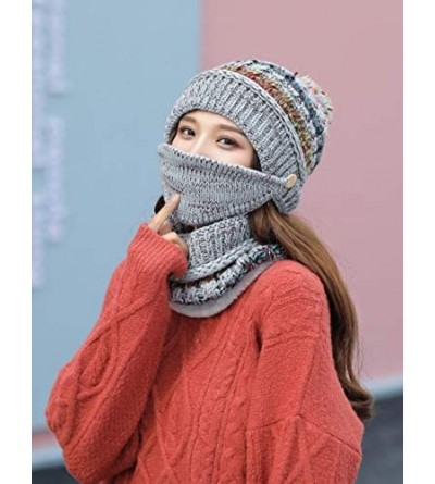 Skullies & Beanies Women's Fleece Lined Beanie Winter Knit Ear Flaps Hat with Pompom Faux Knitted Hat Scarf Mask Set - CB18M0...