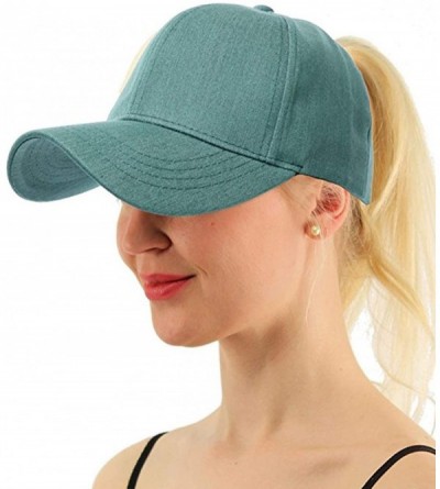 Bucket Hats Messy Buns Damaged Denim Fabric with Ponytail Baseball Cap for Women Men (Light Blue Cowboy) - CF18ECOQMUK $10.03