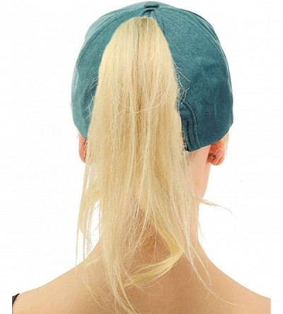 Bucket Hats Messy Buns Damaged Denim Fabric with Ponytail Baseball Cap for Women Men (Light Blue Cowboy) - CF18ECOQMUK $10.03