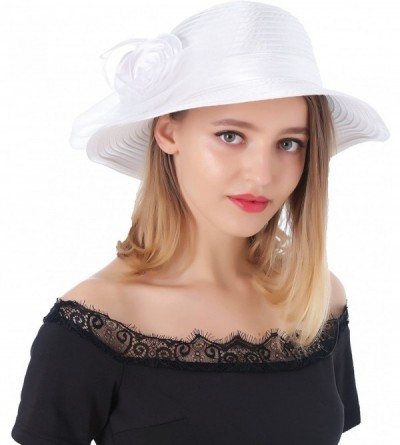 Sun Hats Women's Organza Wide Brim Floral Ribbon Kentucky Derby Church Dress Sun Hat - 2 Style-white - CH183UAAUYD $17.24