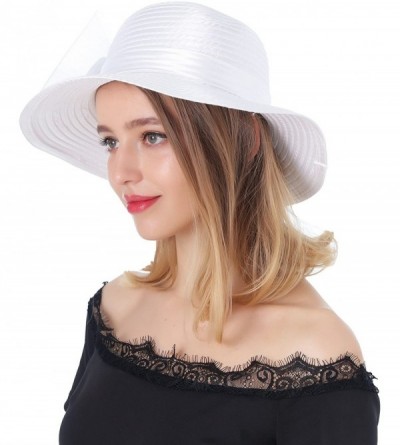 Sun Hats Women's Organza Wide Brim Floral Ribbon Kentucky Derby Church Dress Sun Hat - 2 Style-white - CH183UAAUYD $17.24