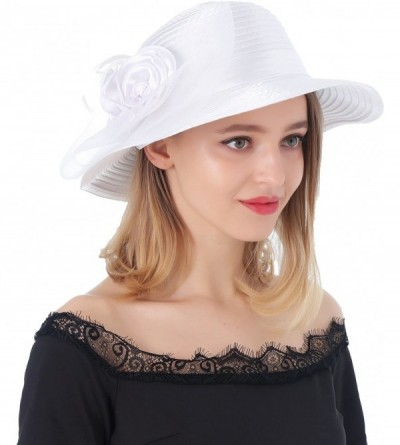 Sun Hats Women's Organza Wide Brim Floral Ribbon Kentucky Derby Church Dress Sun Hat - 2 Style-white - CH183UAAUYD $17.24