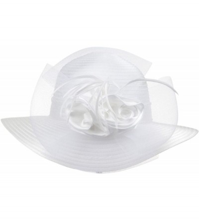 Sun Hats Women's Organza Wide Brim Floral Ribbon Kentucky Derby Church Dress Sun Hat - 2 Style-white - CH183UAAUYD $17.24