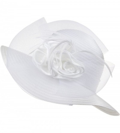 Sun Hats Women's Organza Wide Brim Floral Ribbon Kentucky Derby Church Dress Sun Hat - 2 Style-white - CH183UAAUYD $17.24