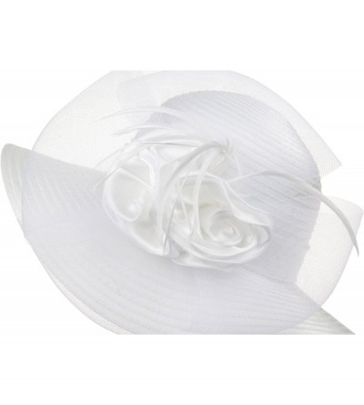 Sun Hats Women's Organza Wide Brim Floral Ribbon Kentucky Derby Church Dress Sun Hat - 2 Style-white - CH183UAAUYD $17.24