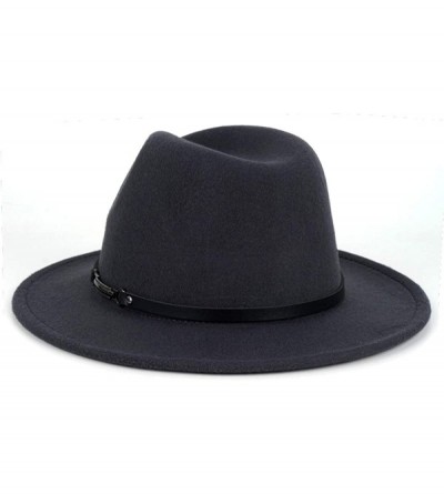 Fedoras Men & Women Classic Wide Brim Fedora Hat with Belt Buckle Wool Felt Panama Fedora M/L - A-dark Grey - C518A5WT7L3 $19.12