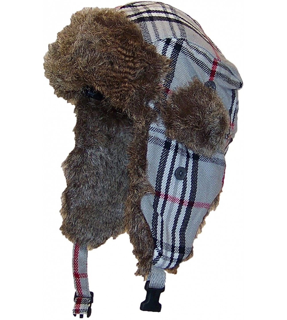 Bomber Hats Adult Plaid Russian/Trooper W/Soft Faux Fur Cap (One Size) - Gray - CB11OV74KRT $14.55