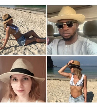 Sun Hats Womens Straw Panama Hat- Wide Brim Beach Sun Hats Summer Foldable Travel Sunhat UPF50 - 1-b-beige-fk - CF18S0LHKDG $...