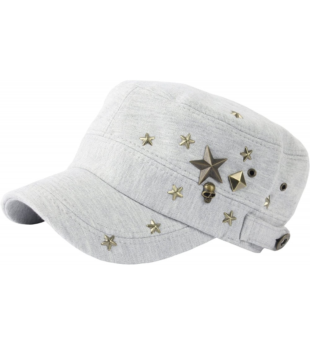 Baseball Caps A173 Skull Devil Star Metal Stud Fashion Punk Club Army Cap Cadet Military Hat (Gray) - CI183R8R3X7 $18.56