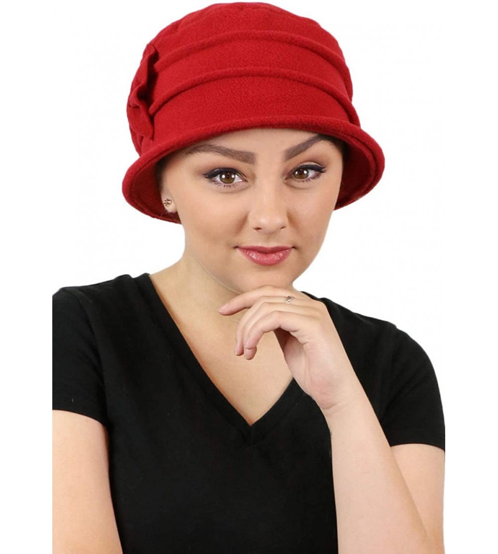 Skullies & Beanies Women's Hat Fleece Cloche Cancer Headwear Chemo Ladies Winter Head Coverings Bow - Red - C018HDT8R94 $18.34