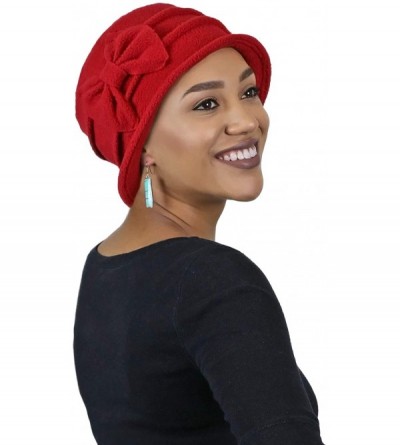 Skullies & Beanies Women's Hat Fleece Cloche Cancer Headwear Chemo Ladies Winter Head Coverings Bow - Red - C018HDT8R94 $18.34