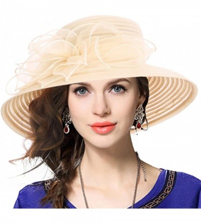 Sun Hats Kentucky Derby Dress Church Cloche Hat Sweet Cute Floral Bucket Hat - Leaf-apricot - CY189ZE5Q55 $18.99