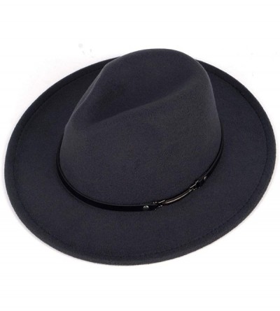 Fedoras Men & Women Classic Wide Brim Fedora Hat with Belt Buckle Wool Felt Panama Fedora M/L - A-dark Grey - C518A5WT7L3 $39.58