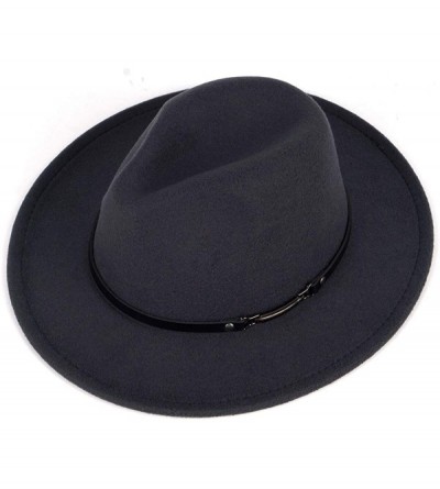 Fedoras Men & Women Classic Wide Brim Fedora Hat with Belt Buckle Wool Felt Panama Fedora M/L - A-dark Grey - C518A5WT7L3 $19.12