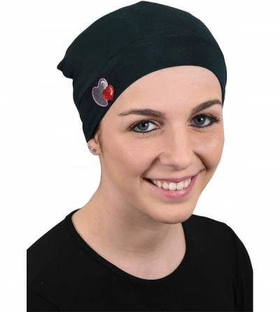 Skullies & Beanies Womens Soft Sleep Cap Comfy Cancer Hat with Hearts Applique - Hunter - C4189SN4M6O $10.62