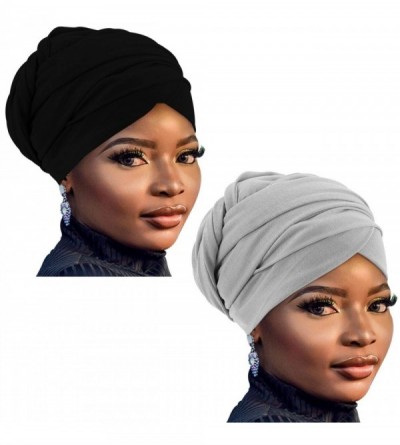 Headbands African Head Wraps Turban For Women Women' Soft Stretch Headband Long Head Wrap Scarf (2Black+grey) - 2Black+grey -...