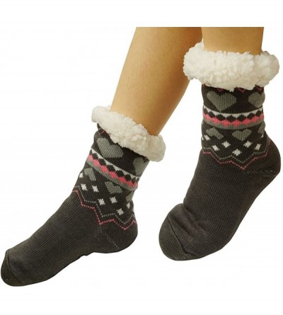 Skullies & Beanies Womens Warm Cozy Fuzzy Fleece Lined Winter Christmas Gift Non-skid Slipper Socks - Dark Grey - CS1889HOECD...