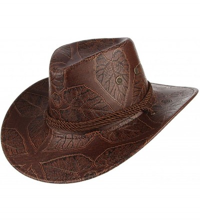 Cowboy Hats Men Women's Western PU Leather Cowboy Hat Wide Brim Outback Hat UV Protection - Coffee - CU18QQ4D3QG $10.53