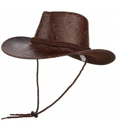 Cowboy Hats Men Women's Western PU Leather Cowboy Hat Wide Brim Outback Hat UV Protection - Coffee - CU18QQ4D3QG $10.53