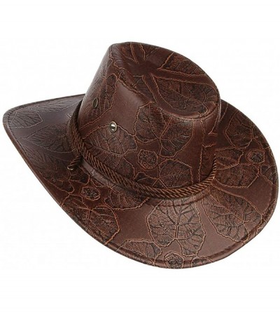 Cowboy Hats Men Women's Western PU Leather Cowboy Hat Wide Brim Outback Hat UV Protection - Coffee - CU18QQ4D3QG $10.53