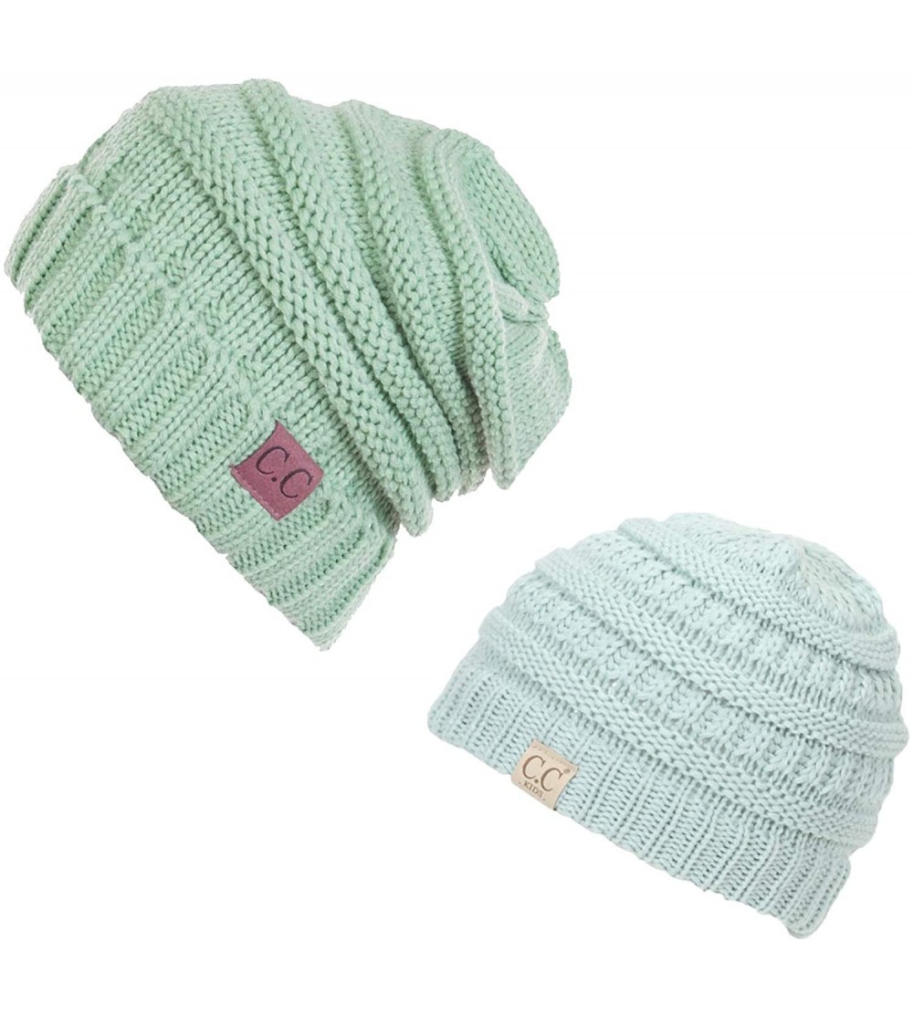 Skullies & Beanies Mommy/Daughter Soft Beanie Combo - Mint - CJ18HZ3GWKC $15.49