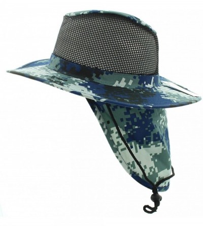 Sun Hats Wide Brim Bora Booney Outdoor Safari Summer Hat w/Neck Flap & Sun Protection - Digital Camo Blue - Mesh - CS184MTGA8...