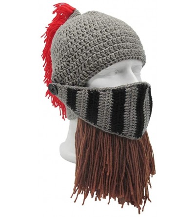 Skullies & Beanies Mens Handmade Beanie Knit Funny Hat Cosplay Roman Knight Helmet Cap - Grey - C318KI0YZ4S $16.18