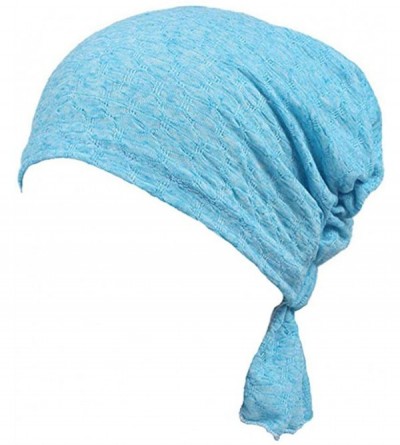 Skullies & Beanies Ruffle Chemo Turban Hair Loss Cap Cancer Slouchy Beanie Muslim Abbey Headband - Blue - CM18M9AXT27 $10.84