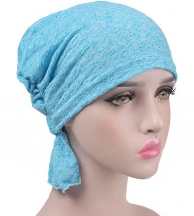 Skullies & Beanies Ruffle Chemo Turban Hair Loss Cap Cancer Slouchy Beanie Muslim Abbey Headband - Blue - CM18M9AXT27 $10.84