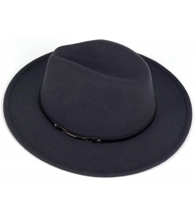 Fedoras Men & Women Classic Wide Brim Fedora Hat with Belt Buckle Wool Felt Panama Fedora M/L - A-dark Grey - C518A5WT7L3 $19.12