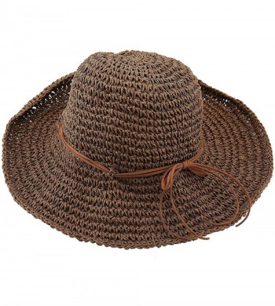 Sun Hats Women's Wide Brim Caps Foldable Fashion Summer Beach Sun Straw Hats - Dark Coffee - CE12IDG2HZZ $23.25