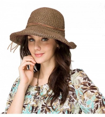 Sun Hats Women's Wide Brim Caps Foldable Fashion Summer Beach Sun Straw Hats - Dark Coffee - CE12IDG2HZZ $14.14