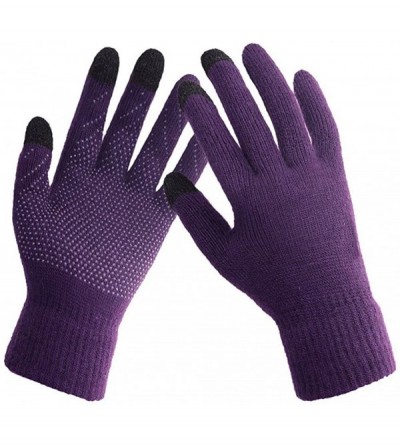 Skullies & Beanies Winter Gloves Women Touch Screen Warm Ski Snow Knit Gloves Outdoor Mittens - Purple - CD186ZHW9KO $21.80