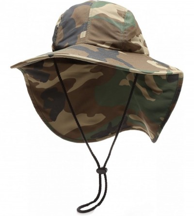 Sun Hats Outdoor Sun Protection Hunting Hiking Fishing Cap Wide Brim hat with Neck Flap - Woodland - CY18G7R549K $26.15