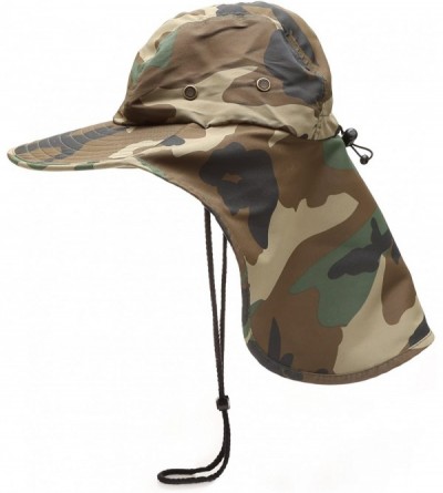 Sun Hats Outdoor Sun Protection Hunting Hiking Fishing Cap Wide Brim hat with Neck Flap - Woodland - CY18G7R549K $15.55