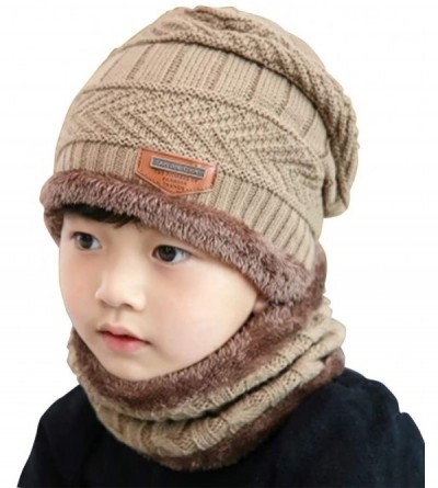 Skullies & Beanies Winter Hat for Adults/Kids- Knit Beanie Cap and Scarf with Fleece Lining - Khaki - C618IRE52MA $16.29