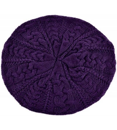 Skullies & Beanies Soft Lightweight Crochet Beret for Women Solid Color Beret Hat - One Size Slouchy Beanie - Dark Purple - C...