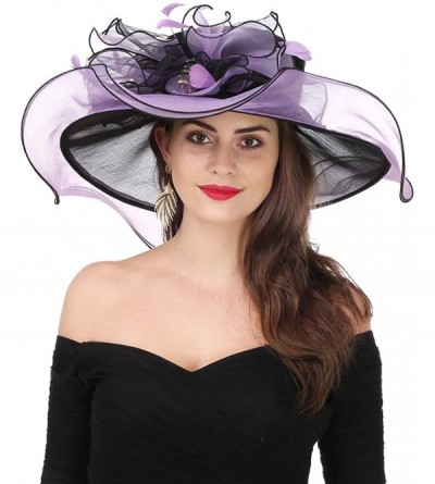 Sun Hats Women Kentucky Derby Church Cap Wide Brim Summer Sun Hat for Party Wedding - Black/Violet - CZ18E6524YQ $26.13