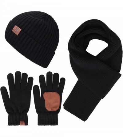 Skullies & Beanies Men Winter Warm Knit Beanie Hat+Infinity Scarf & Touch Screen Gloves Set for Men - Black - CT18MGX2DWO $19.92