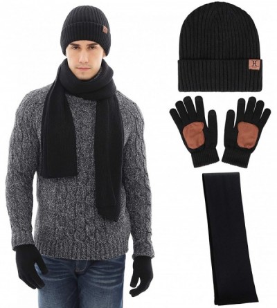 Skullies & Beanies Men Winter Warm Knit Beanie Hat+Infinity Scarf & Touch Screen Gloves Set for Men - Black - CT18MGX2DWO $19.92