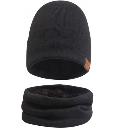 Skullies & Beanies Men Winter Beanie Hat Scarf Set Women Knitted Skull Cap Thick Fleece Neck Warmer for Outdoor Ski Sport - B...